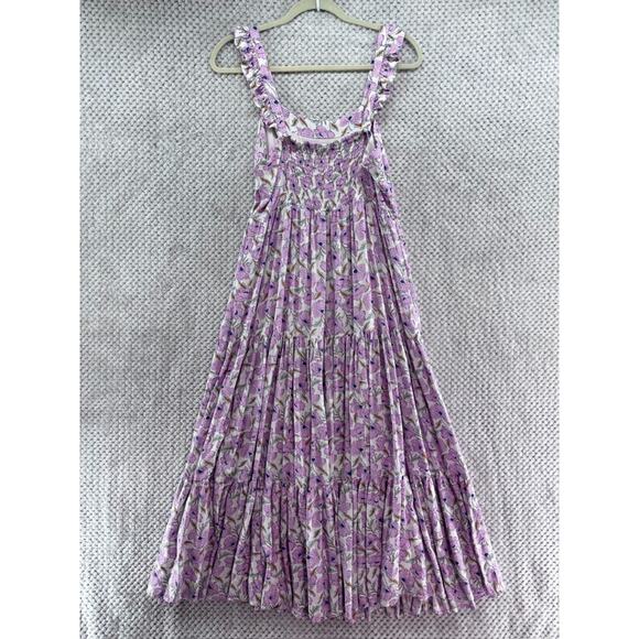 Haute Hippie Dress Womens M White Purple Floral Tiered Midi Smocked Cottage Boho - Picture 6 of 16